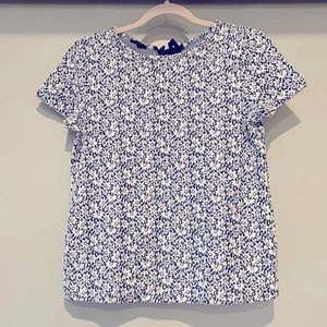 Talbots blue & white floral top bow in back size small